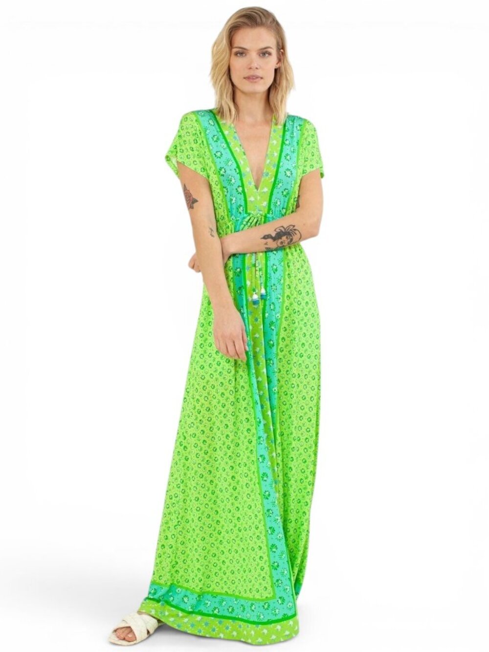 Hale Bob Bobbi Long Lime Green Slinky Jersey Maxi Dress Boho Summer New NWT S